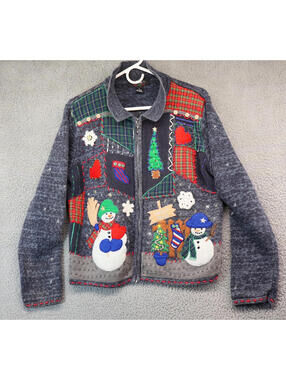 Segue Winter Sweater Christmas Snowman Embroid Jacket Medium